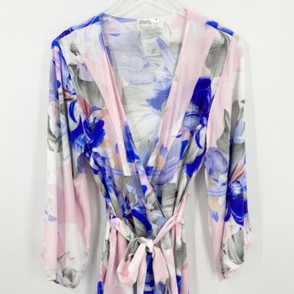 Anthropologie X Plum Pretty Sugar | Pink Purple Floral Boho Kimno Robe Size M - Picture 2 of 7